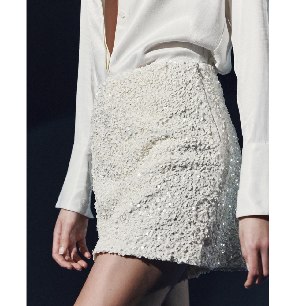 Zara White Beaded Mini Skirt